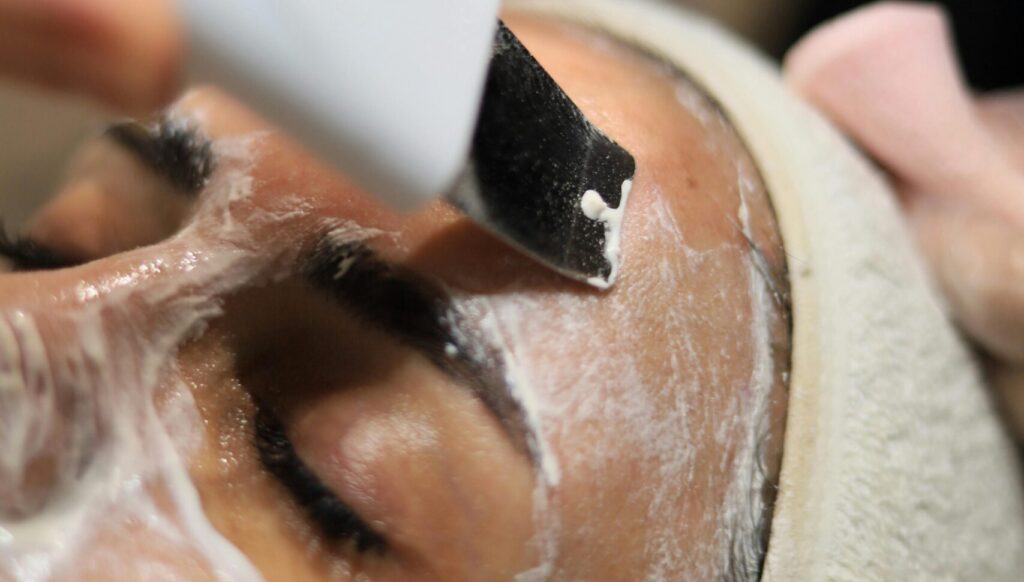 Close-up of a facial skincare treatment at an Istanbul spa for a rejuvenating experience.